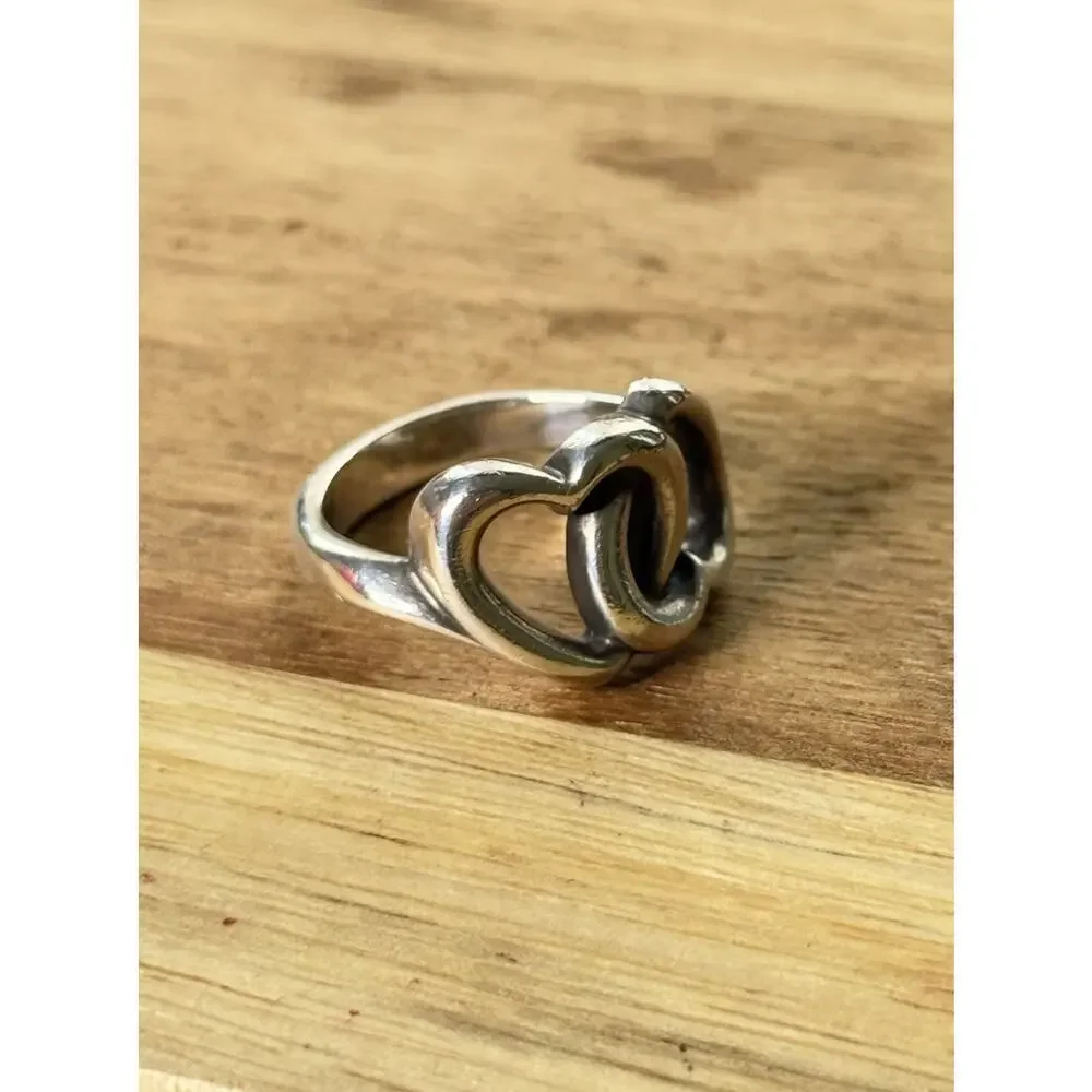 James Avery Retired Sterling Silver Two Hearts Together Ring Size 5.5